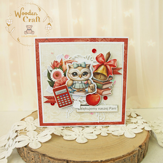 kartki scrapbooking Kartka Zakończenie Roku Szkolnego, dla nauczyciela wychowawcy "Sowa 7"
