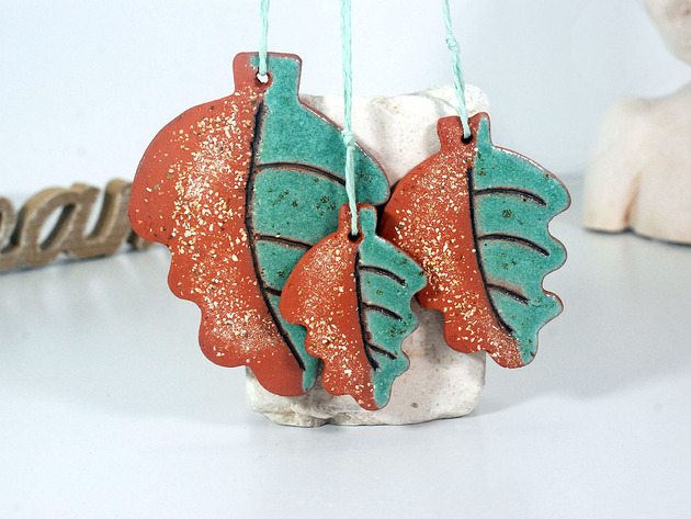 ozdoby wielkanocne Ceramiczne liście turkusowe ozdoby wiosenne