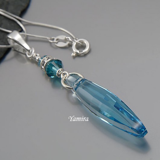 kryształ Swarovski Ellipse Aquamarine long wisior yamira