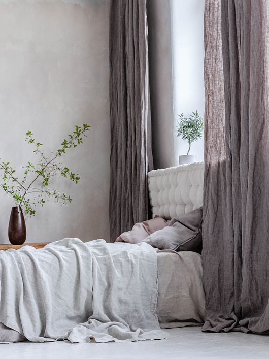 zasłony Zasłona z Miękkiego Lnu Stonewashed - taupe
