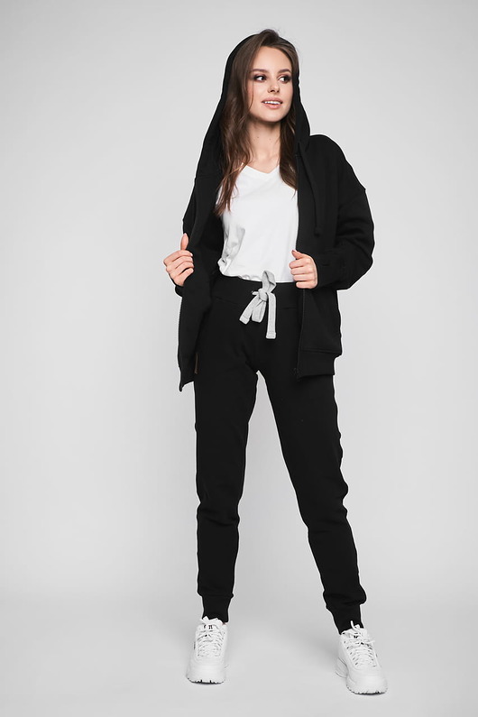 bluza z kapturem damska Bluza dresowa damska rozpinana Augustów czarna