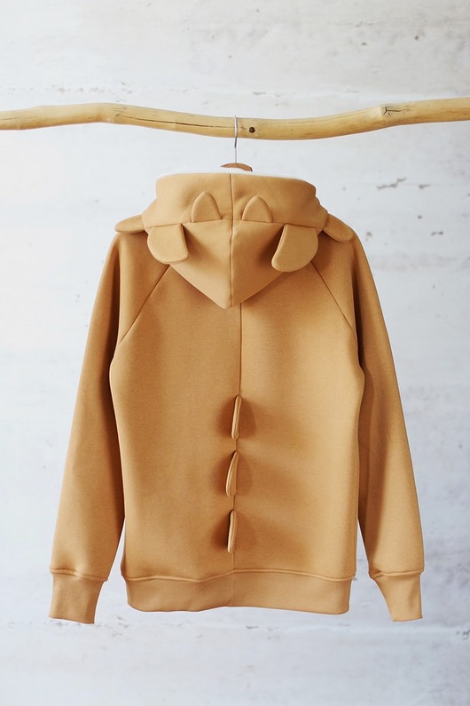 bluza z kapturem damska Bluza damska z kapturem z uszami smoka brązowa