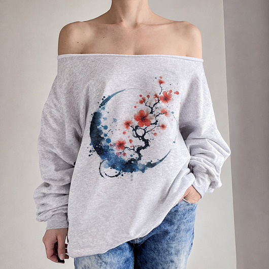 bluza bez kaptura damska Sakura Szara bluza cięta