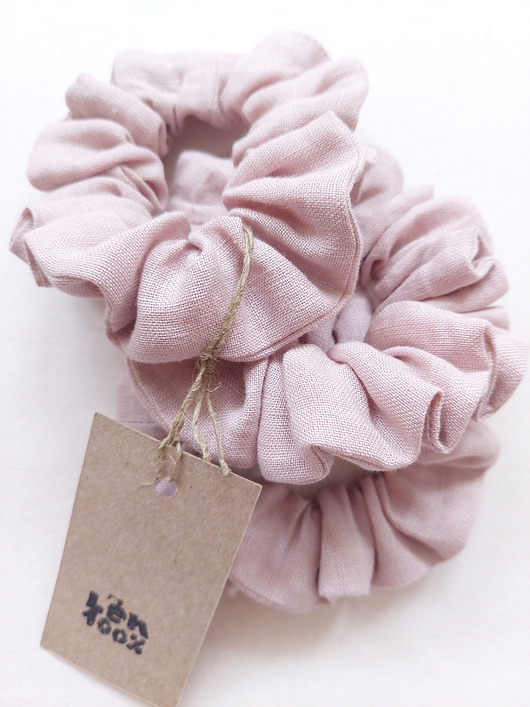 gumki do włosów 100% len, 3 scrunchies old rose