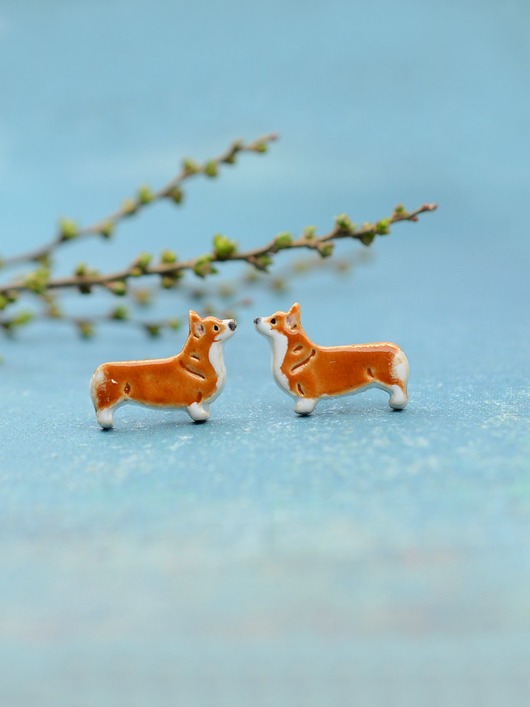 kolczyki ceramiczne Corgi mini pieski - ceramiczne sylwetki kolczyki