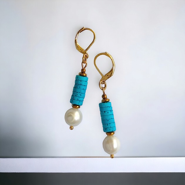 kolczyki z kamieniami Kolczyki: kolekcja summer ocean: PERŁY & LAWA turkusowa