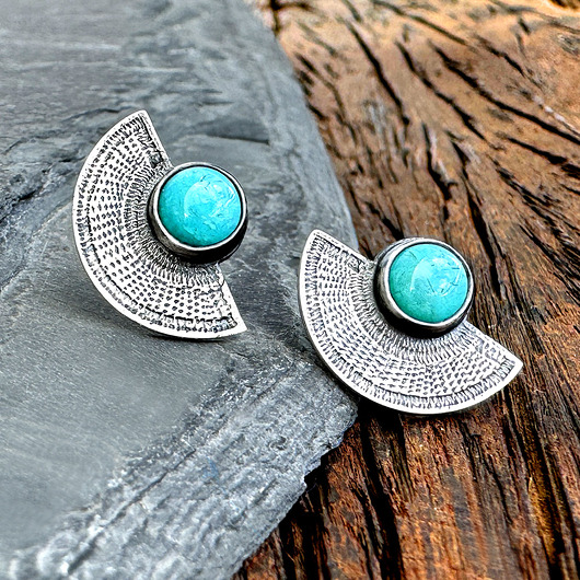 kolczyki srebrne Orientalne kolczyki wkrętki srebrne wachlarze z amazonitem