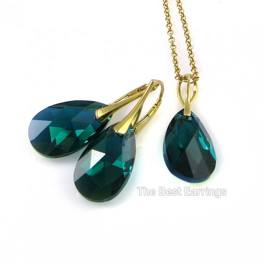 kryształ Swarovski Emerald AB gold - komplet yamira
