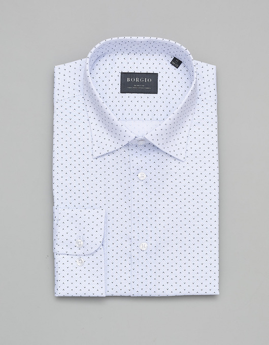 koszule męskie Koszula męska biała w mikrowzór 00364 dł rękaw slim fit 164/170 38