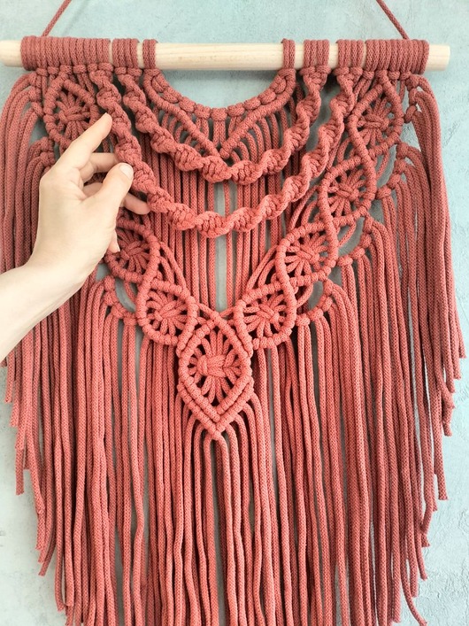makramy Makrama Ścienna TERRACOTTA Ceglasta Terakota Boho 40x60 cm