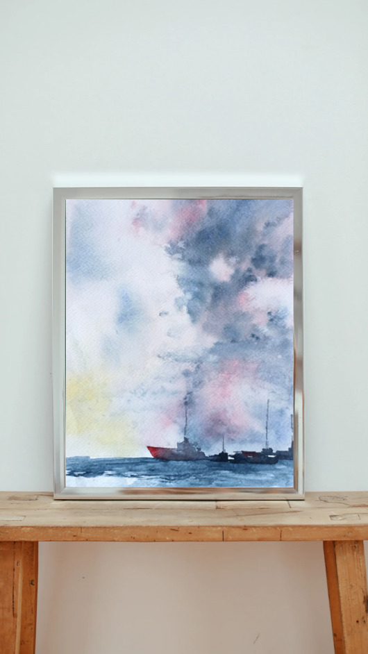 obrazy WYPRZEDAŻ SZTUKI! Akwarela Morski pejzaż oryginalny obraz 300g A4 21x30 cm