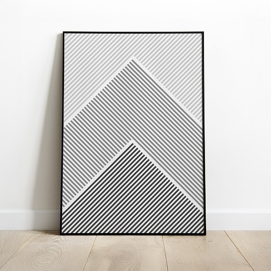 plakaty Czarno-biały plakat geometryczny, góry, abstrakcja geometryczna, linie.