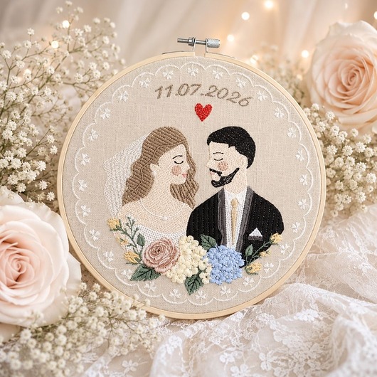 Ślub - inne Personalizowana pamiątka ślubna, haft w tamborku