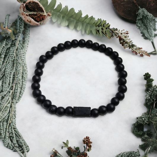 biżuteria męska Męska bransoletka : turmalin, onyks : ochrona, siła