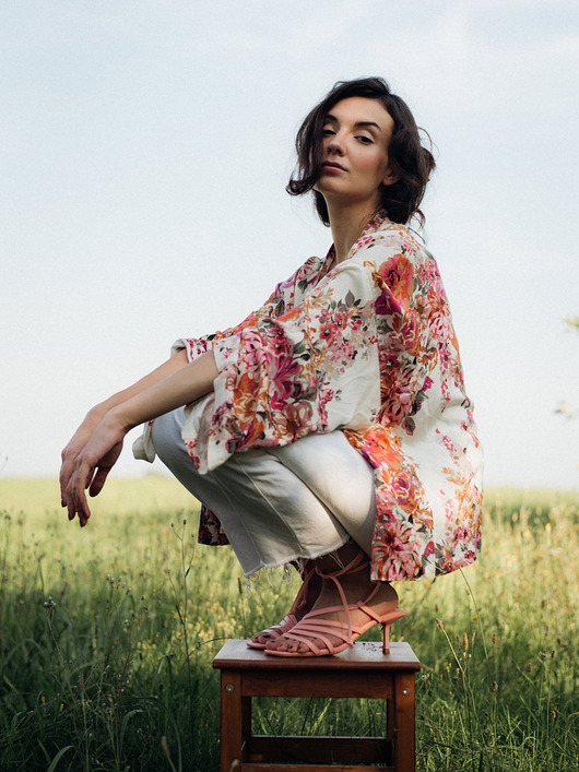 bluzki kimonowe damskie Kimono Flower Ecru SHORT