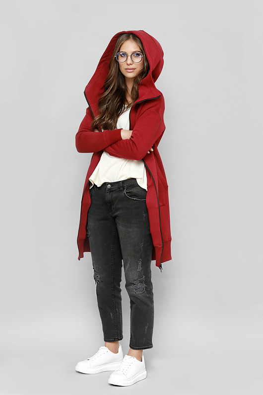 bluza z kapturem damska Bordowa bluza z kapturem Delfina