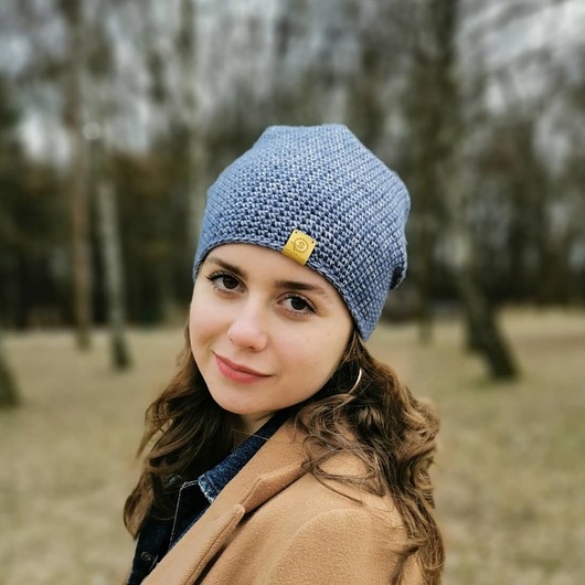 WIOSNA! Przejściowa czapka  bawełna merino COSY jeans sploteka