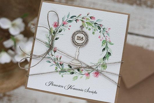 kartki na komunię Kartka na komunię ręcznie robiona z monstrancją