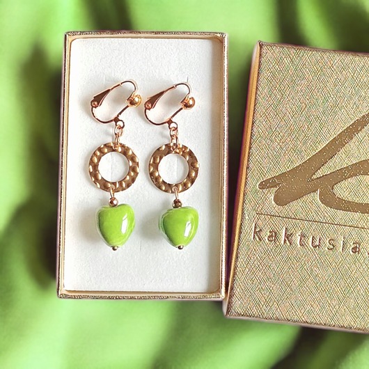 klipsy Klipsy długie : serduszka ceramiczne : zielone