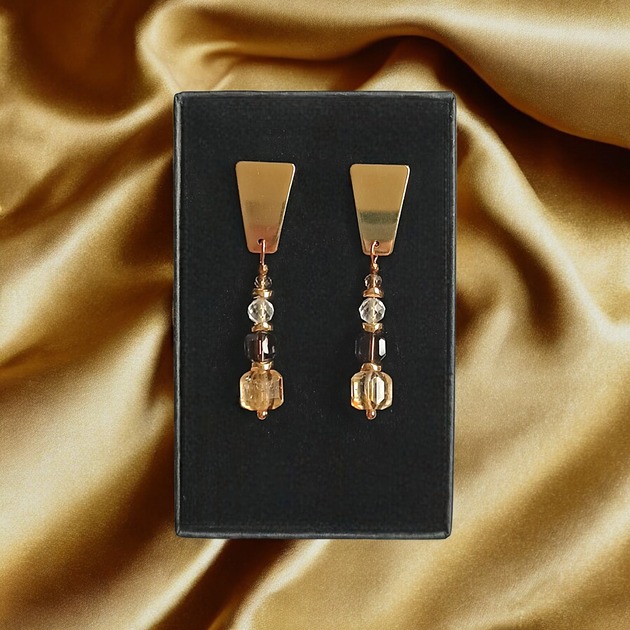 kolczyki z kamieniami Kolczyki DOBROBYT - cytryn, kwarc dymny, kryształ górski - okazałe