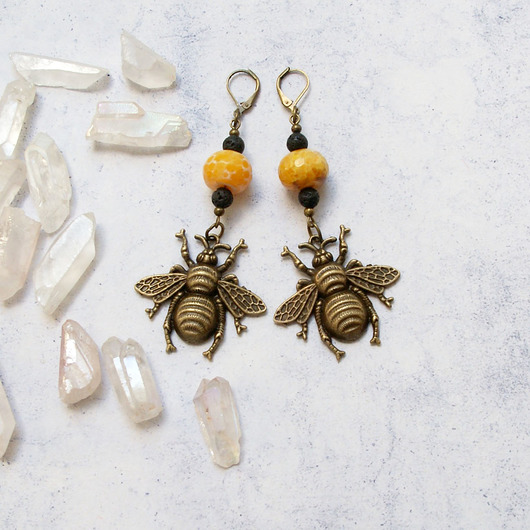 kolczyki z kamieniami Kolczyki UNIKATOWE trzmiele GIGANTY z agatem