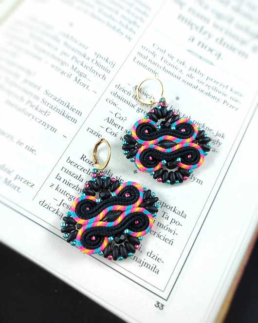 kolczyki soutache Aztec Czarny Neon kolczyki sutasz