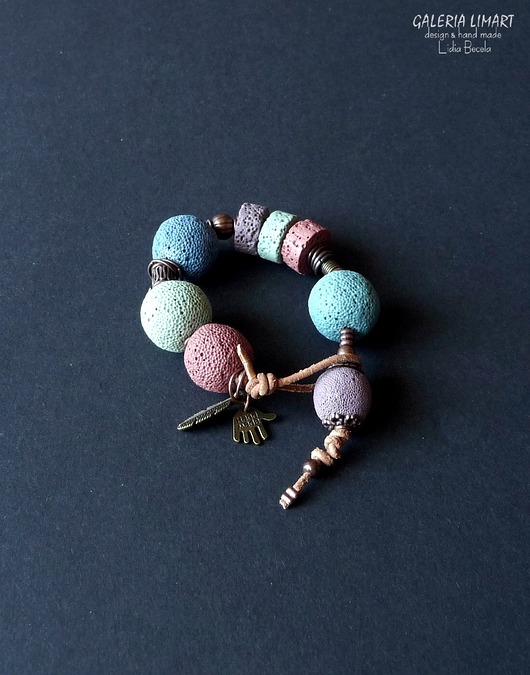 bransoletki z kamieni naturalnych Boho chic. Bransoleta niezwykła z kolorowej lawy