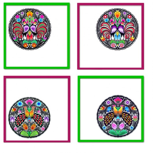 4 Art Papercuts (framed artworks) na ludowo