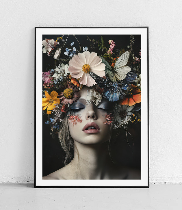 plakaty Plakat Kwiaty i motyle nocą