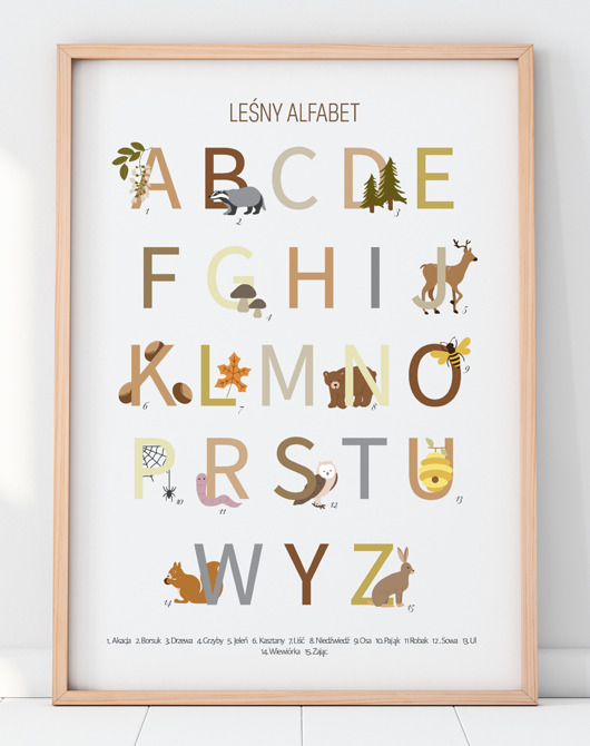 obrazy i plakaty do pokoju dziecięcego Leśny Alfabet - Plakat edukacyjny Las Alfabet