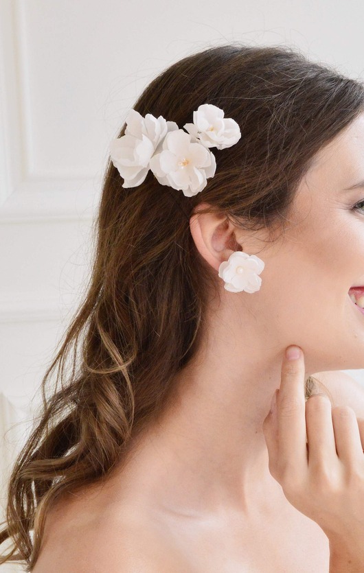 Ślubne ozdoby do włosów Grzebyk IDA kwiaty z jedwabiu