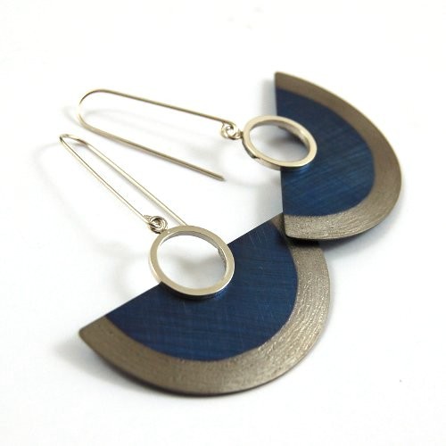 kolczyki wire wrapping Tytanowe niebieskie