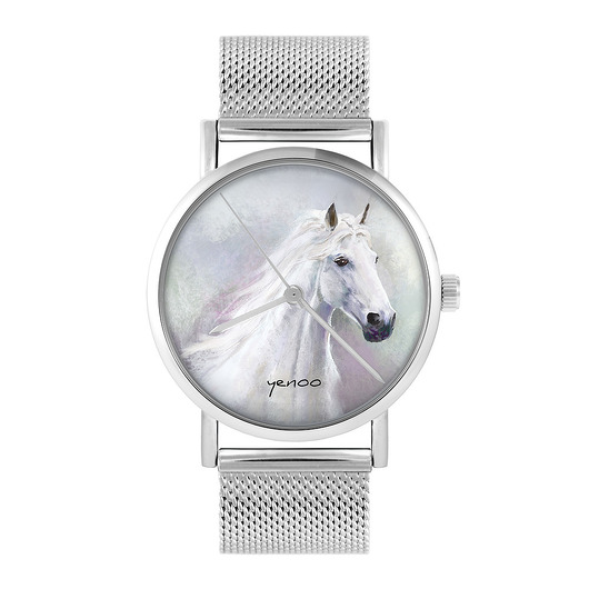 zegarki unisex Zegarek - Biały koń - bransoleta mesh