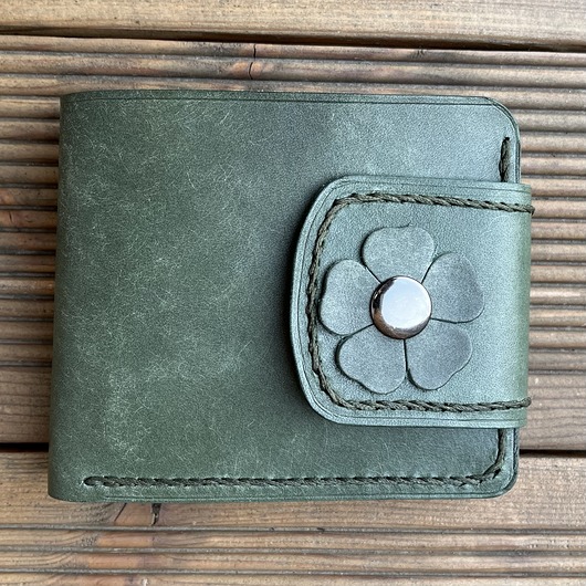 portfele męskie Portfel zielony ze skóry na bilon ręcznie uszyty.