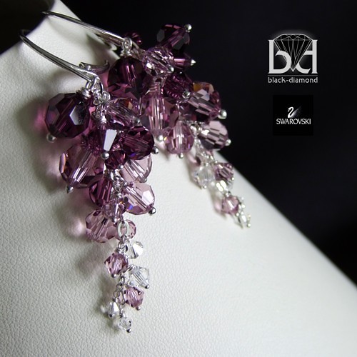Fioletowe gronka kryształ swarovski Black Diamond