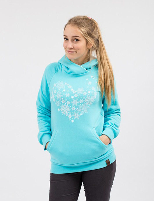Bluza z kapturem ŚNIEŻNE SERCE turkusowa Flow Experience