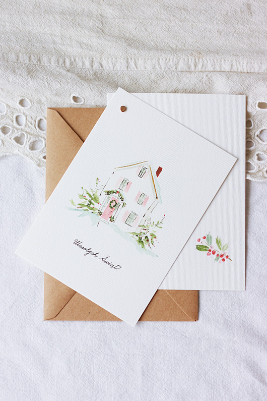 kartki świąteczne Delikatna kartka świąteczna "Biały domek"