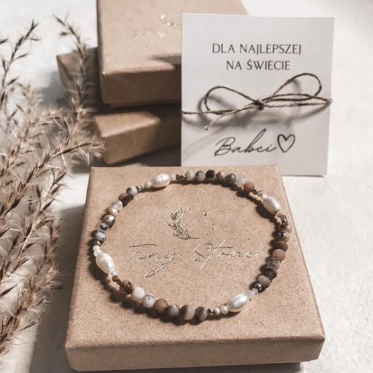 bransoletki z kamieni naturalnych Bransoletka Rose z perłą i opalem prezent na Dzień Babci