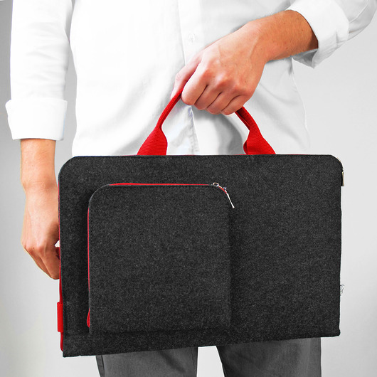 etui na laptopa ETUI NA LAPTOPA czerwona rączka grafit filc
