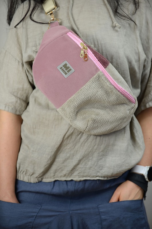 saszetka nerka Duża Nerka  Pastelowy Mix  Brudny Róż i Beżowy Welur