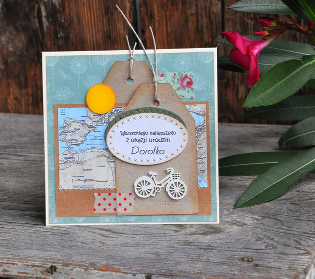 kartki scrapbooking Kartka z rowerem