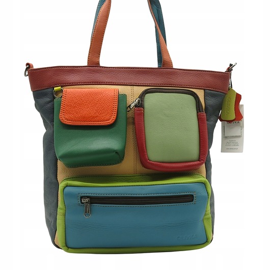 torby na ramię Torebka damska, duża, pojemna, kieszenie, mieści A4, skórzana, OLIVKA