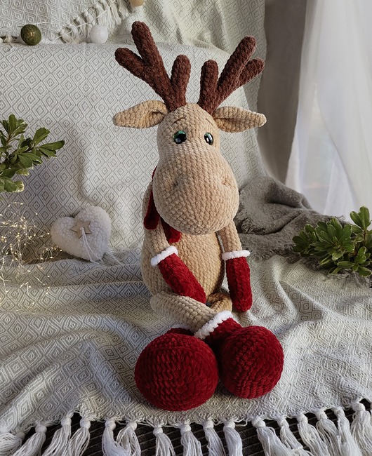 misie i maskotki Duży jeleń pluszowy, Renifer świąteczny, Przytulanka dla dziecka