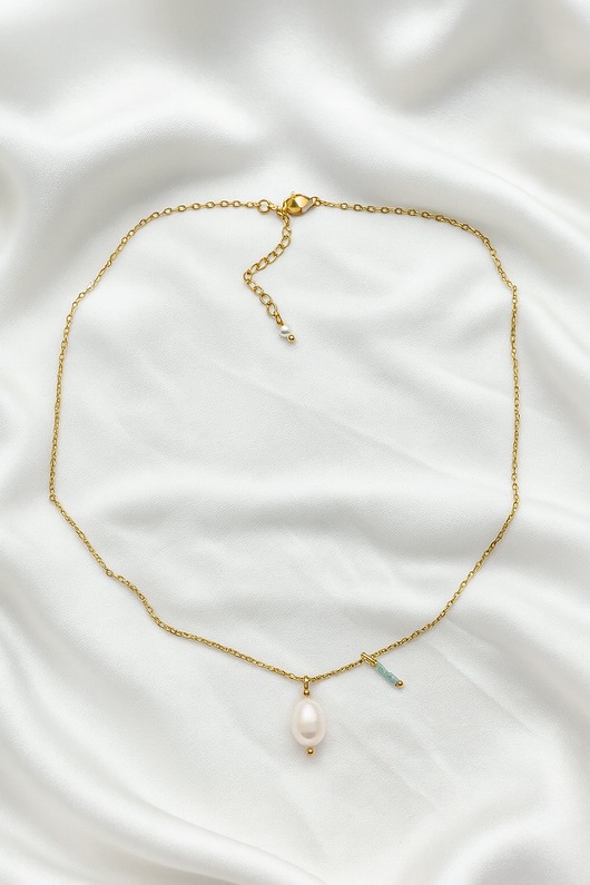 złote naszyjniki Naszyjnik z perłą i akwamarynem