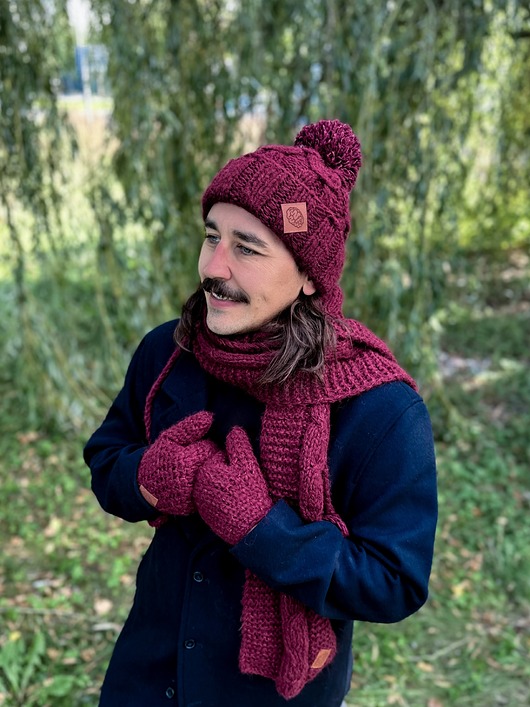 tuby i kominy Męski szal MERINO Bordo szalik