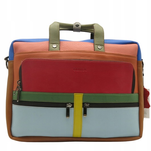 torby na ramię Aktówka torba na laptopa skórzana rączki regulowany pasek kieszenie OLIVKA