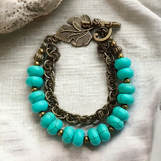 bransoletki z kamieni naturalnych UNIKATOWA bransoletka : turkus i stare złoto : etno