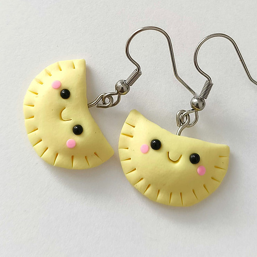 kolczyki z masy plastycznej Małe śmieszne kolczyki wiszące pierogi kawaii