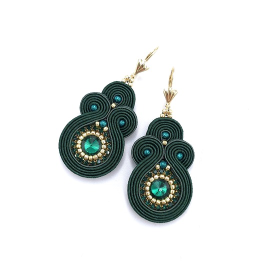 kolczyki soutache Kolczyki sutasz zielone z kryształkami Gracia