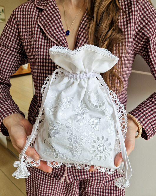 kosmetyczki Kosmetyczka vintage torebka bawełniana upcykling z koronką